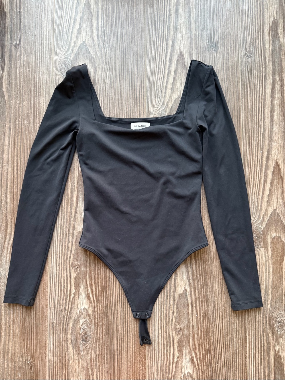 Babaton Black Long-Sleeve Square Neck Bodysuit